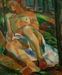 Niño durmiendo en el bosque (Desnudo masculino recostado)